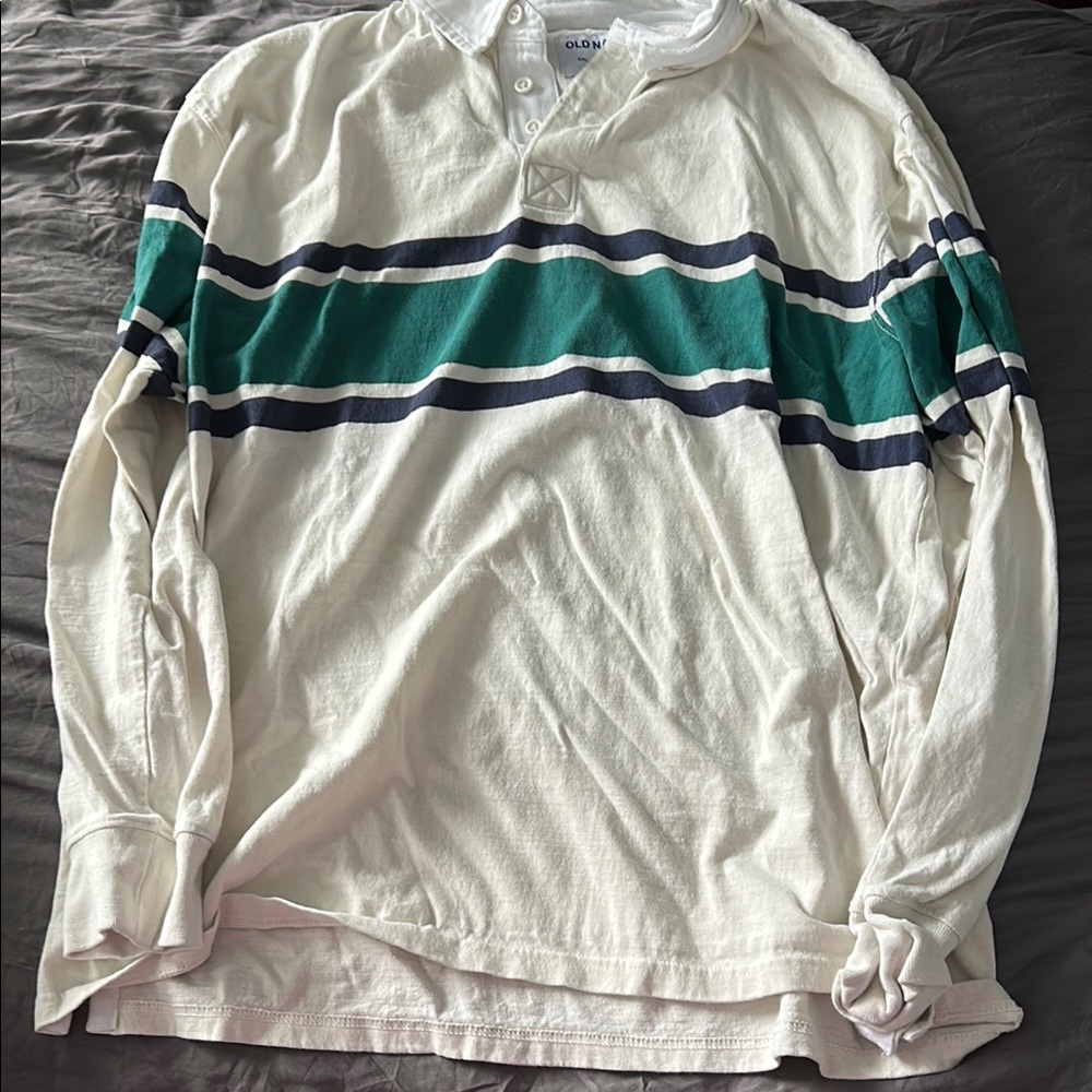 Old Navy White and Green Long Sleeve Tee